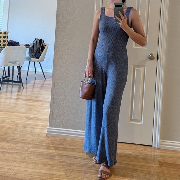 Gap Knit Wide Leg Jumpsuit Blue XS preppy casual comfort travel retro square nec - Picture 2 of 7